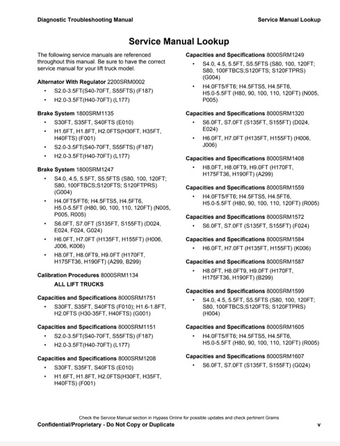 Hyster J004 (S80FT, S80FT-BCS, S100FT, S100FT-BCS, S120FT, S120FTS, S120FT-PRS) Forklift Service Manual