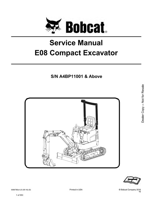 Bobcat E08 Compact Excavator Service Repair Manual