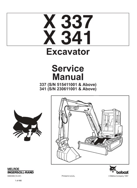 Bobcat X337, X341 Compact Excavator Service Manual