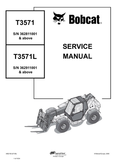 Bobcat T3571, T3571L Telescopic Handler Service Manual
