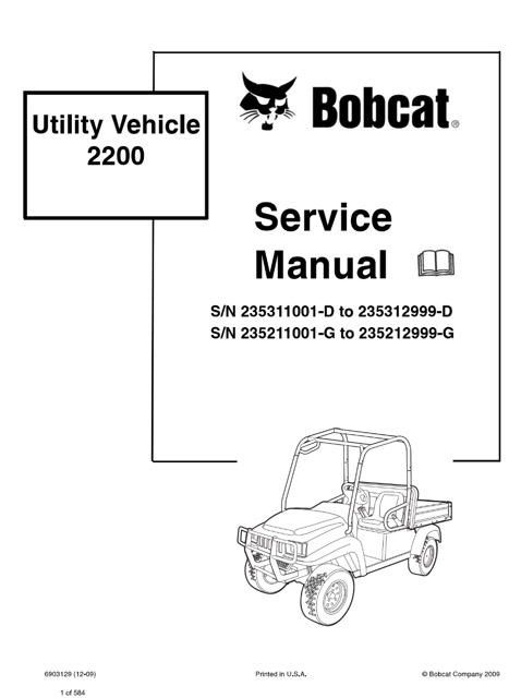 Bobcat 2200 Utility Vehicle Service Repair Manual