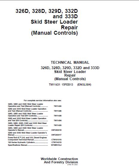 John Deere 326d, 328d, 329d ,332d ,333d Skid Steer Loader Technical Manual
