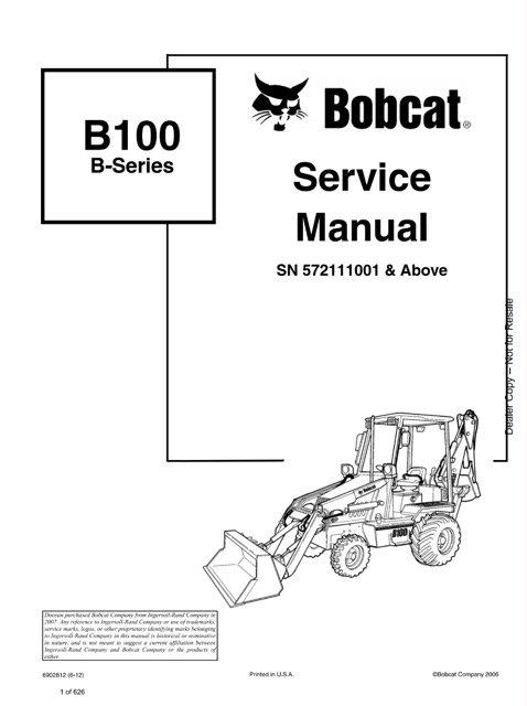 Bobcat B100 B-Series Loader Backhoe Service Manual