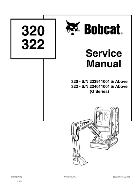 Bobcat 320, 322 Hydraulic Excavator (G Series) Service Manual