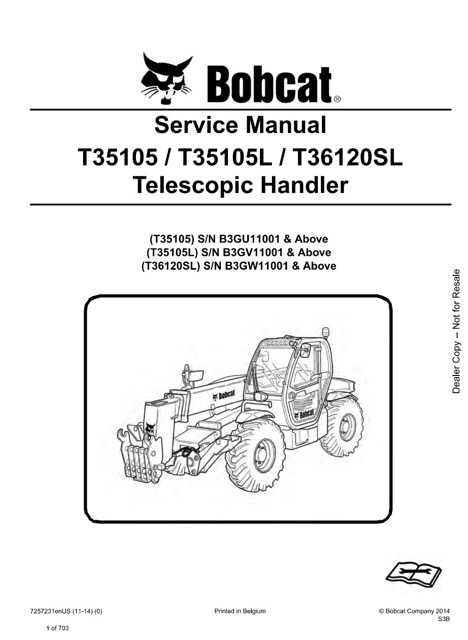 Bobcat T35105, T35105L, T36120SL Telescopic Handler Service Manual