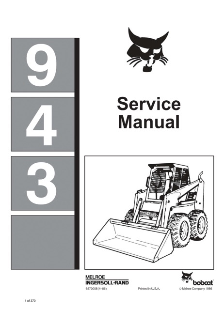 Bobcat 943 Skid Steer Loader Service Manual
