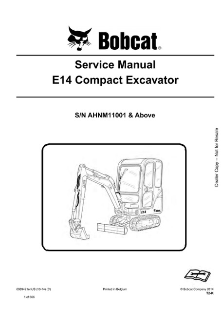 Bobcat E14 Compact Excavator Service Repair Manual