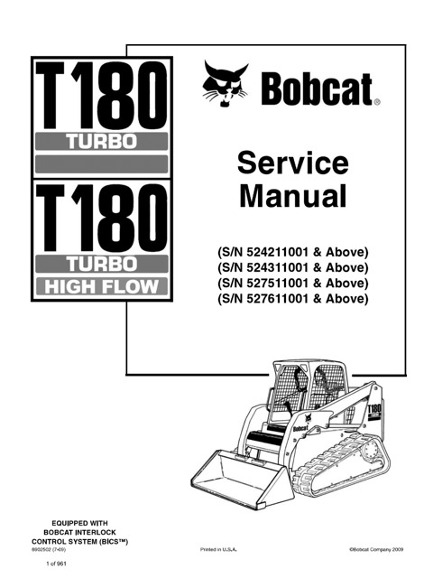 Bobcat T180 Turbo, T180 Turbo High Flow Compact Track Loader Service Manual