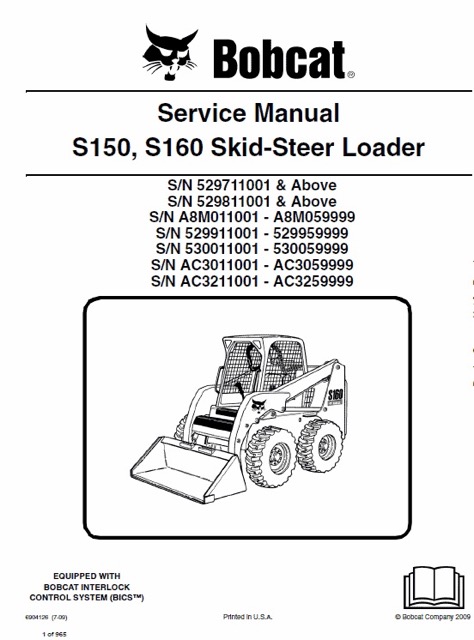 Bobcat S150, S160 Skid - Steer Loader Service Manual