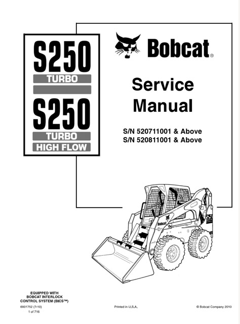 Bobcat S250 Turbo, S250 Turbo High Flow Skid - Steer Loader Service Manual