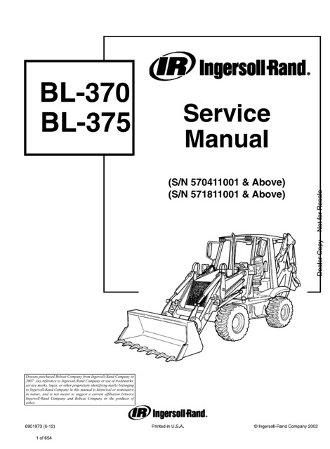 Bobcat Ingersoll Rand BL370, BL375 Backhoe Loader Service Manual