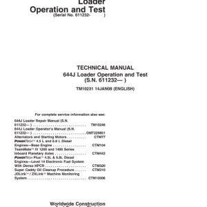 John Deere 644J Loader Operation and Tests Technical Manual