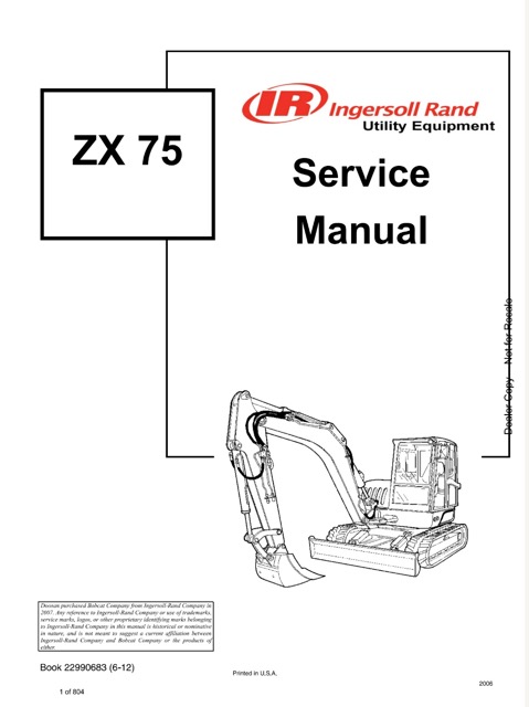 Ingersoll Rand ZX75 Excavator Service Manual