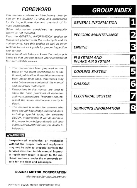 1996- 1997 Suzuki TL1000S Service Repair Manual