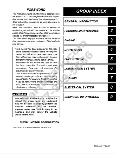 2004-2009 Suzuki LT-Z250 QuadSport ATV Service Manual