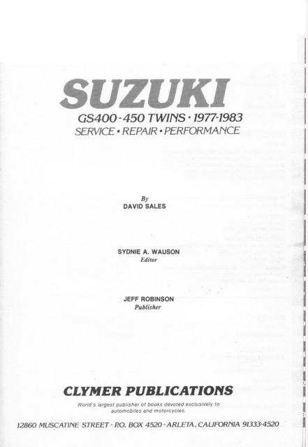 1977-1983 Suzuki GS400-450 Twins Service Manual
