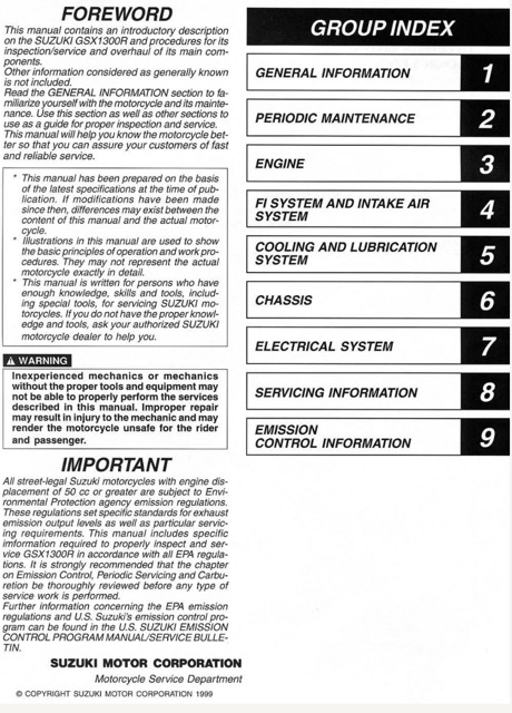 1999-2002 Suzuki GSX1300R Hayabusa Service Manual