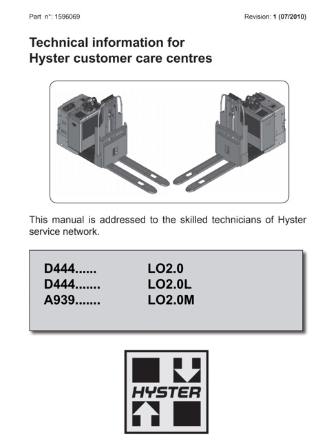 Hyster D444 (LO2.0) Forklift Service Manual
