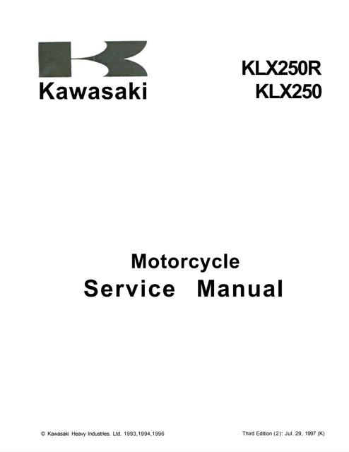 1993-1997 Kawasaki KLX250R KLX250 Service Manual