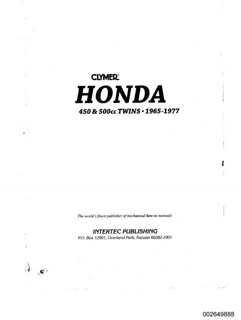1965-1977 Honda Twins 450CC, 500CC Service Manual