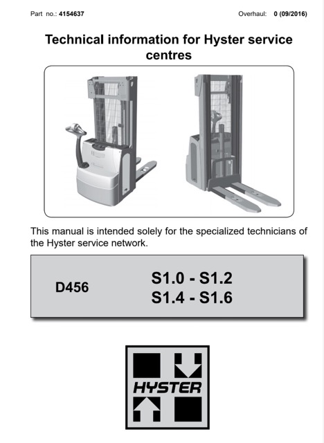 Hyster D456 (S1.0 - S1.2, S1.4 - S1.6) Forklift Service Manual