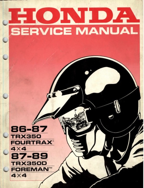 1986-1989 Honda TRX350 Fourtrax, TRX350D Foreman ATV Service Manual