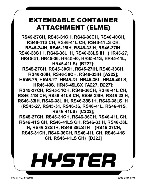 Hyster C222 Internal Combustion Engine Trucks Service Manual
