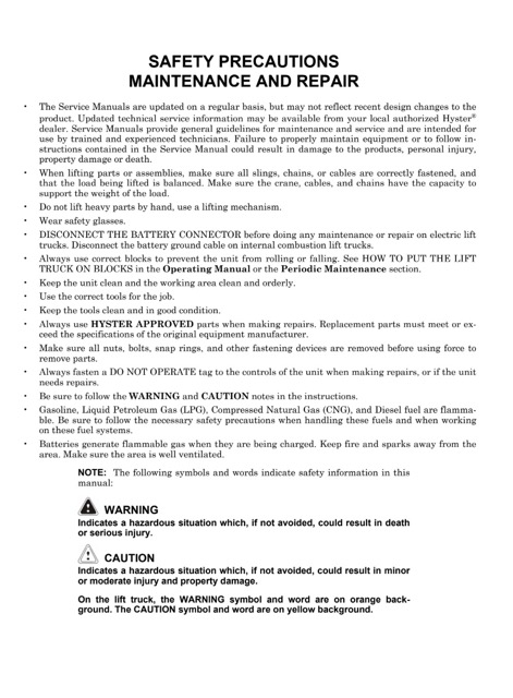 Hyster B265 (N35ZRS2, N40ZRS2, N30ZDRS2) Forklift Service Manual