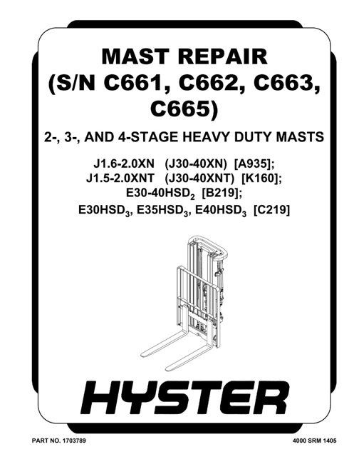 Hyster C219 (E30HSD3, E35HSD3, E40HSD3) Forklift Service Manual